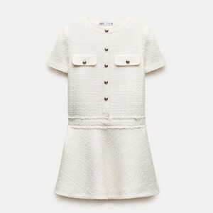*BRAND NEW* Zara Cream/White Tweed Dress with Gold Buttons XS